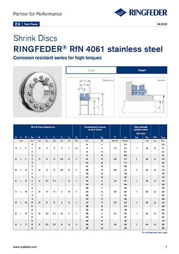 Tech Paper Shrink Discs RINGFEDER® RfN 4061 stainless steel